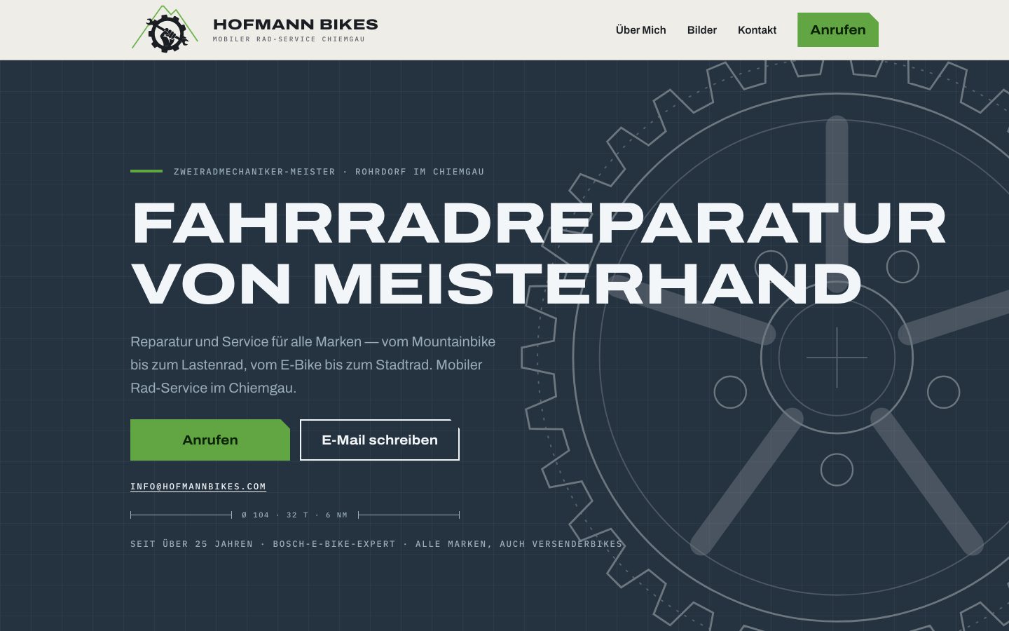Website von Hofmann Bikes, mobiler Rad-Service im Chiemgau