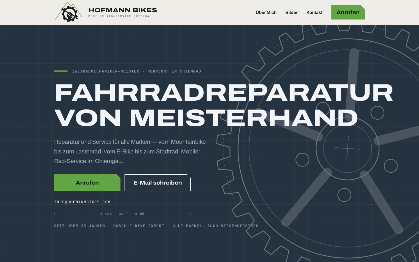 Website von Hofmann Bikes, mobiler Rad-Service im Chiemgau